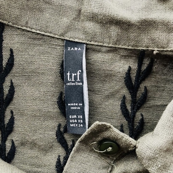 Zara trf Collection Olive Green Embroidered PomPom Jacket Women's XS EUC - Picture 5 of 6